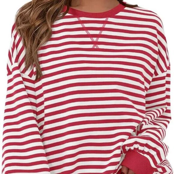 Red & White Striped Oversized Sweatshirt - Picture 3 of 3